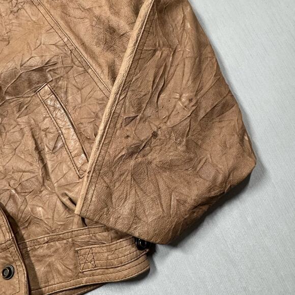 VTG Womens Cropped Distressed Jacket 70s Size S Tan Motorcycle Bomber Dolman - Picture 6 of 14